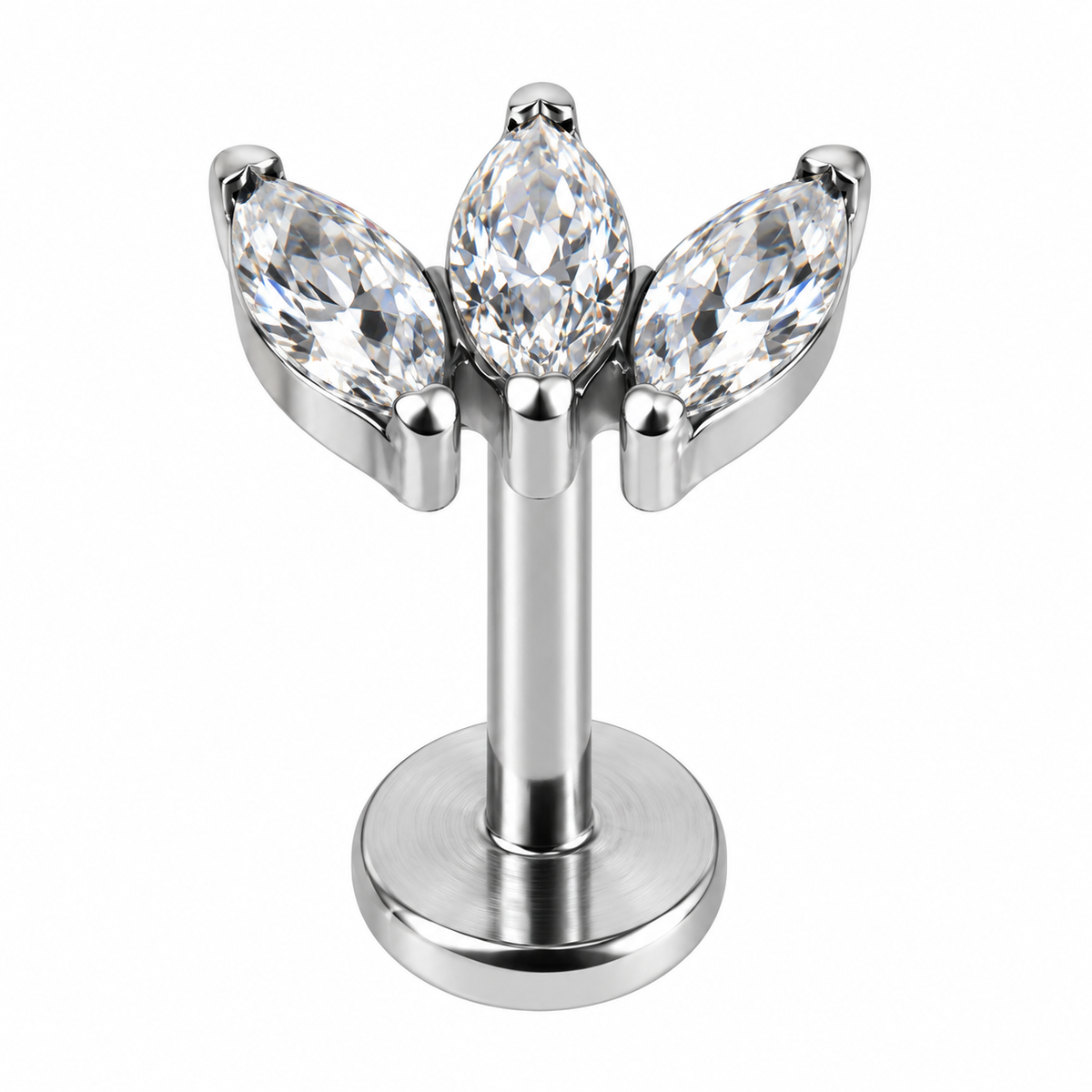 Initial Piercing - Claw Set 3 CZ Jewel Marquise Fan
