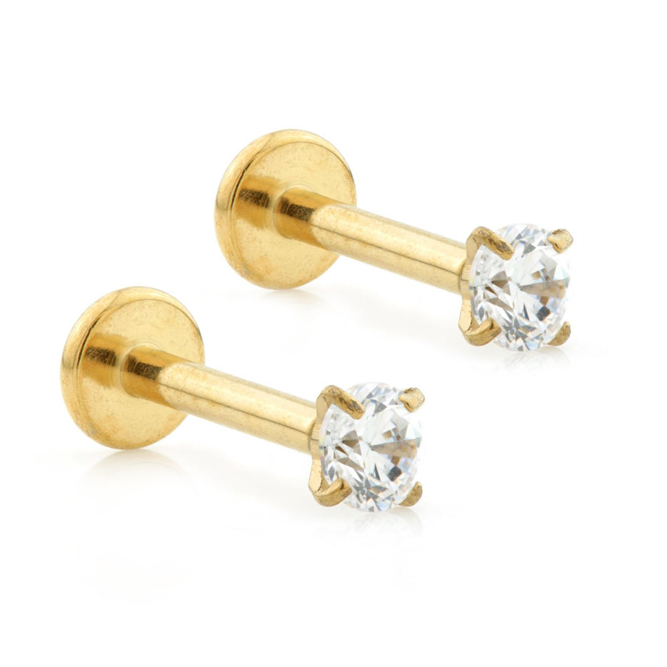 Initial Piercing - Zircon gold Titanium PVD Labrets - Pic&Mix The Body Jewellery Shop