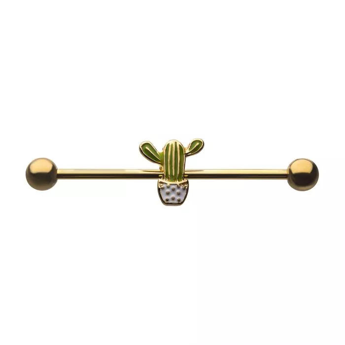 34mm Gold PVD Cactus Industrial - Pic&Mix The Body Jewellery Shop