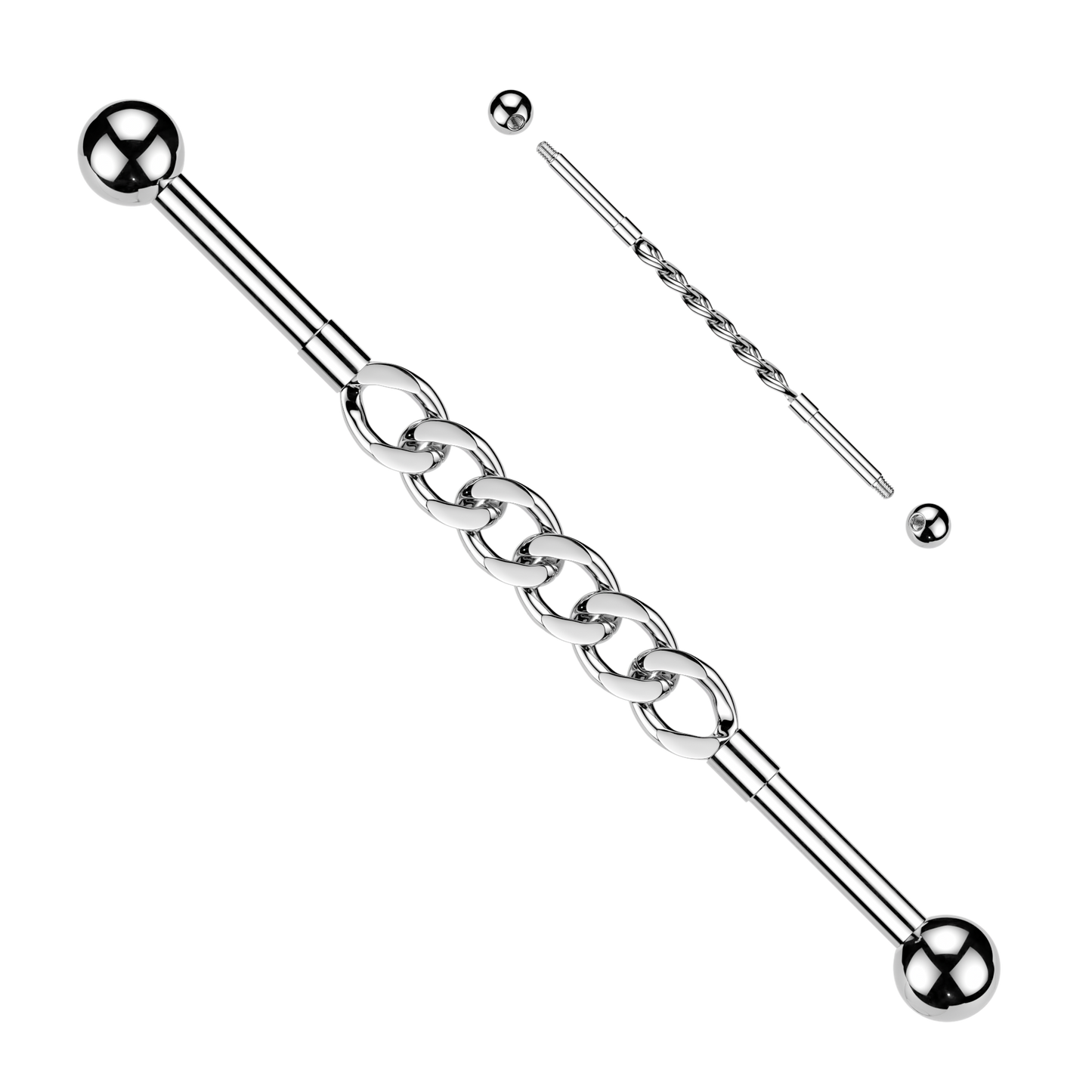 316L Industrial Barbell With Cuban Style Connector Chain - Pic&Mix The Body Jewellery Shop