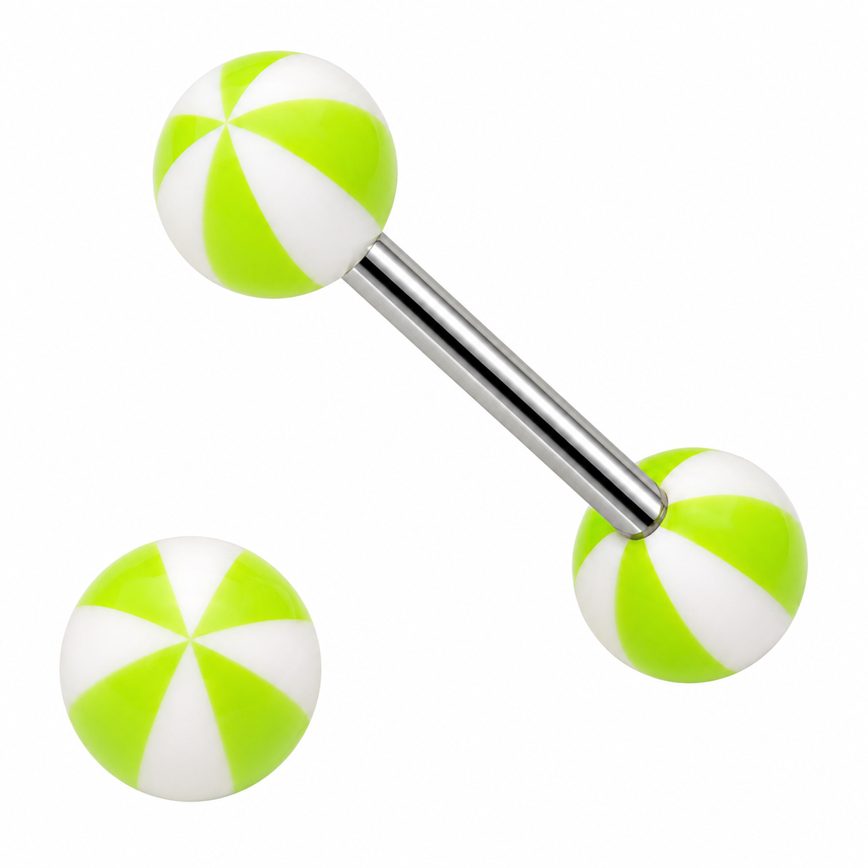 316L Surgical Steel Tongue Barbell with Large Stripe Beach Balls – Vibrant Glow Piercing Jewellery
