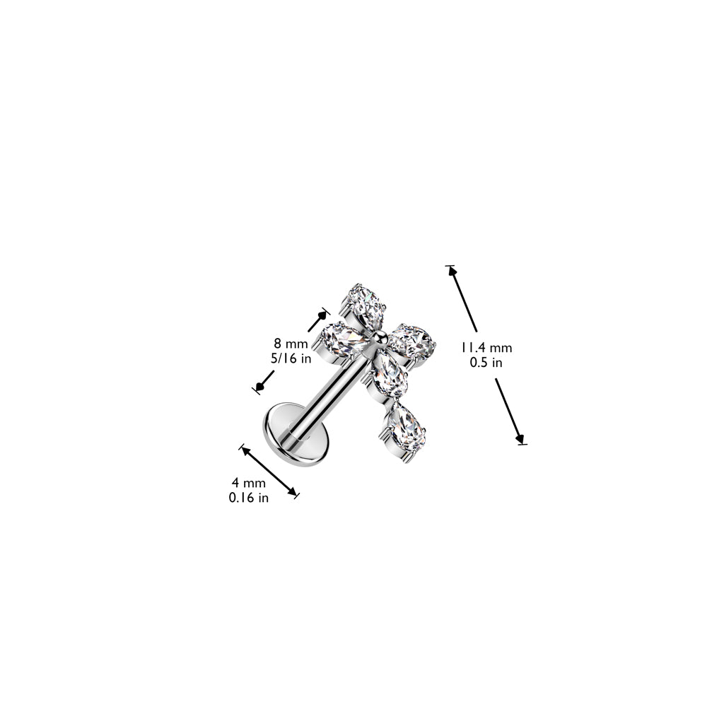 316L Surgical Steel Threadless Push In Flat Back Stud With CZ Celtic Cross Labret