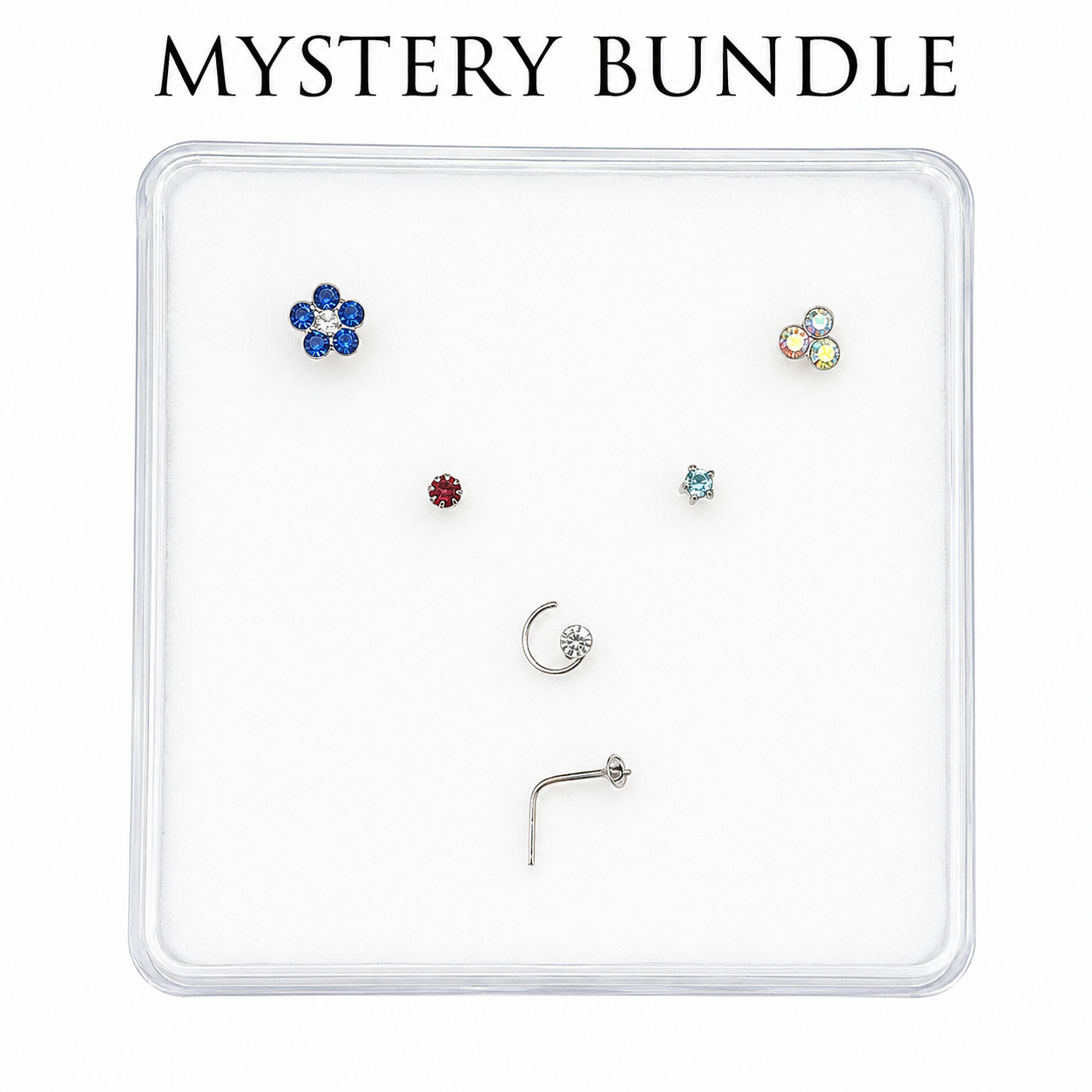 Sterling Silver Nose Stud Mystery Bundle | Mixed Crystal and Designs | Nose Jewellery | Lucky Dip
