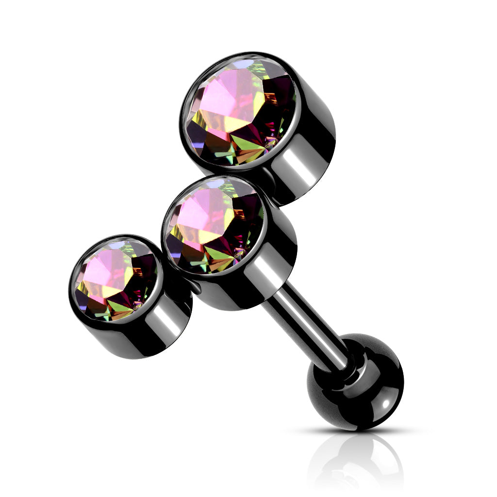 Round Gem Trio Top 316L Surgical Steel Cartilage Barbell - Pic&Mix The Body Jewellery Shop