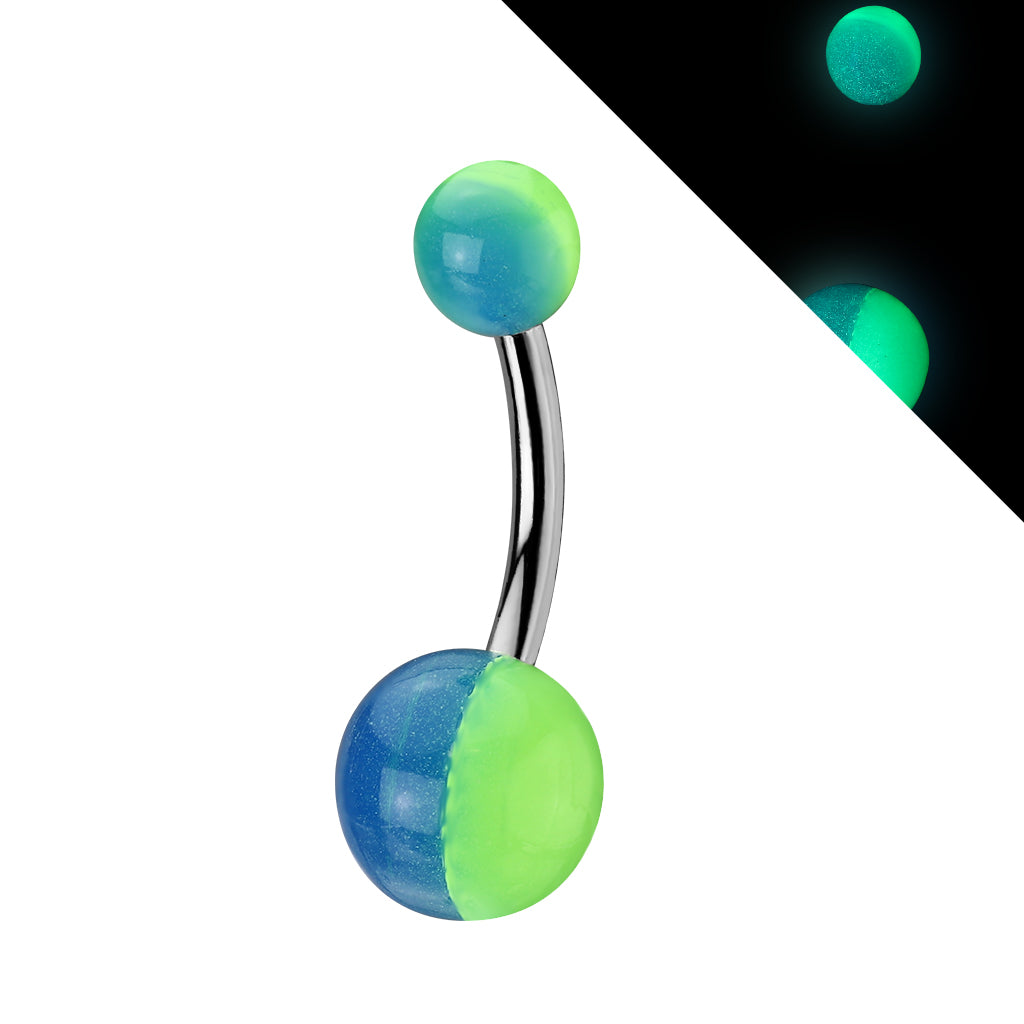 316L Surgical Stainless Steel Navel Ring with 2-tone Glow in the Dark Ball - Pic&Mix The Body Jewellery Shop