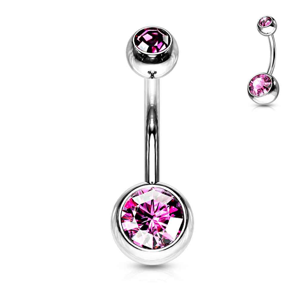 Double Gem belly bar - 1.6 x 10mm