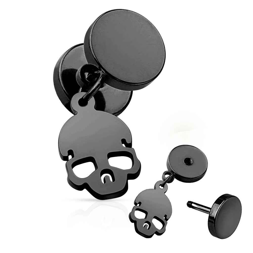 Skull Dangle 16G Fake Plug 316L Surgical Steel