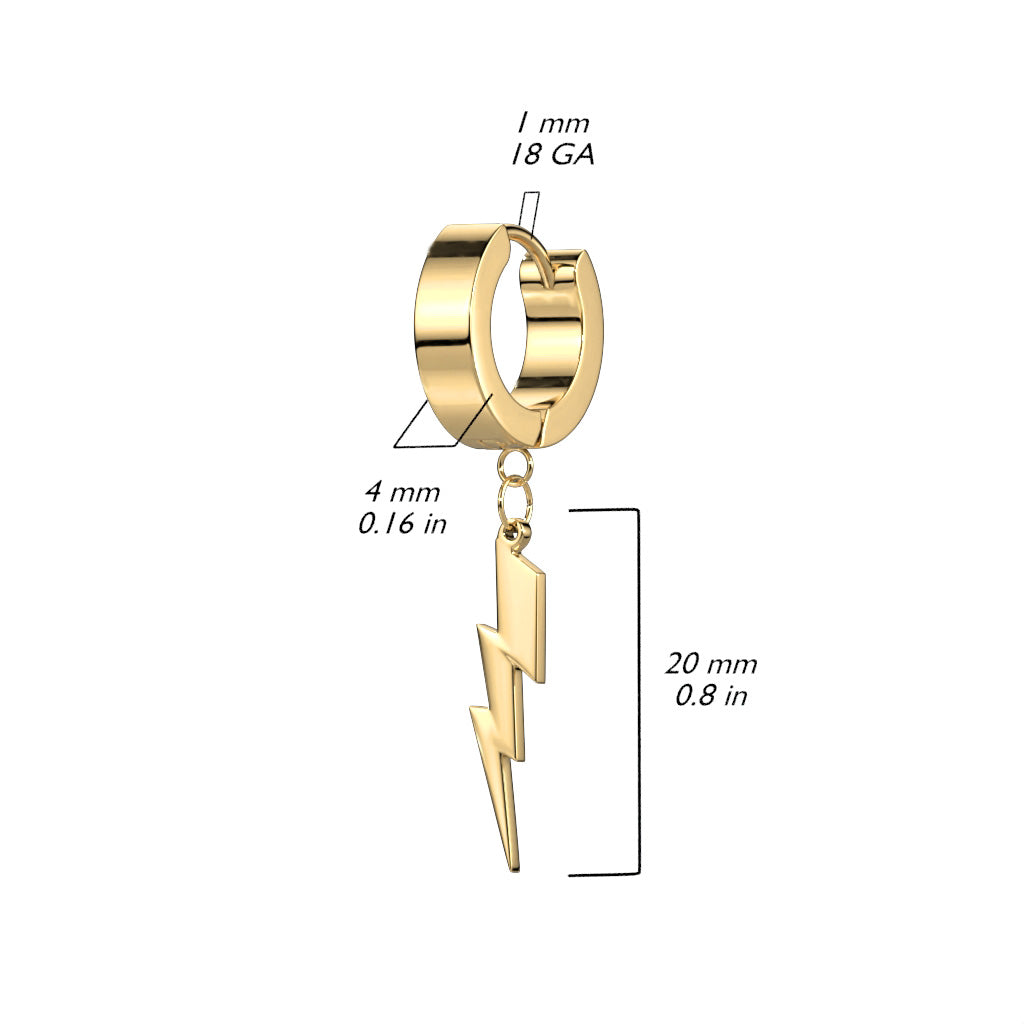 Pair of 316L Stainless Steel Hinged Hoop Earring With Lightning Bolt Dangle