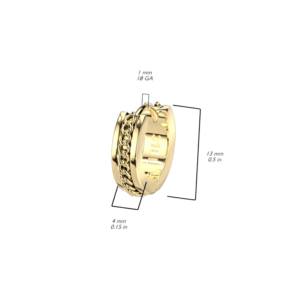 Chain Effect Stainless Steel Huggie Hoop Earrings – Hypoallergenic Piercing Jewellery (Pair)