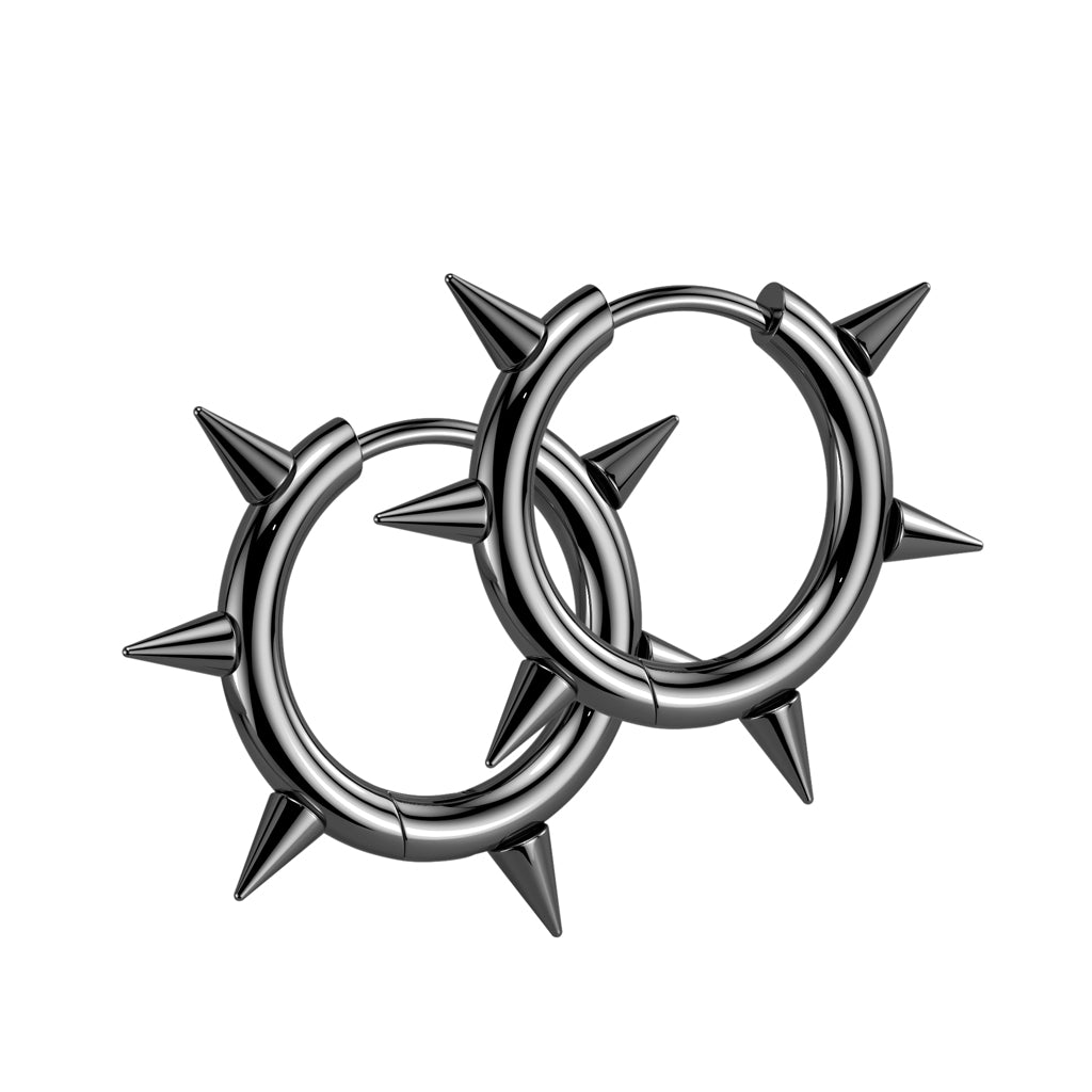 316L Surgical Stainless Steel Spike Hinged Hoop Earrings – Hypoallergenic Piercing Jewellery (Pair) - Pic&Mix The Body Jewellery Shop