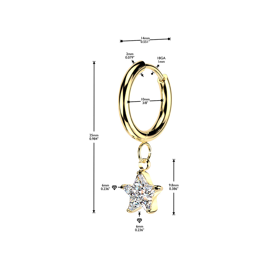 316L Pair of Huggie Hinged Hoop Earrings With Star CZ Dangles - Pic&Mix The Body Jewellery Shop