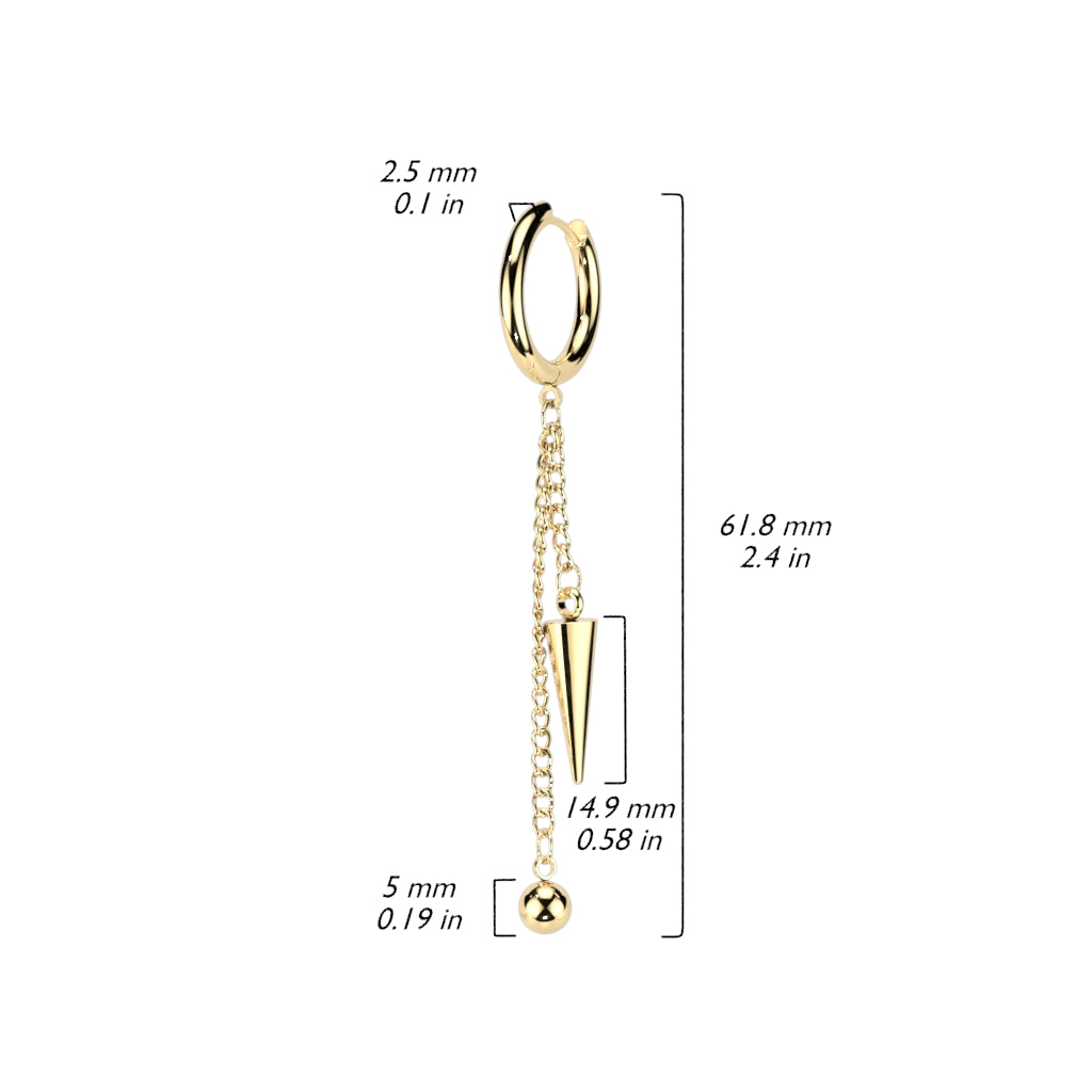 316L Surgical Stainless Steel Ball & Cone Dangle Hinged Hoop Earrings – Hypoallergenic Piercing Jewellery (Pair) - Pic&Mix The Body Jewellery Shop