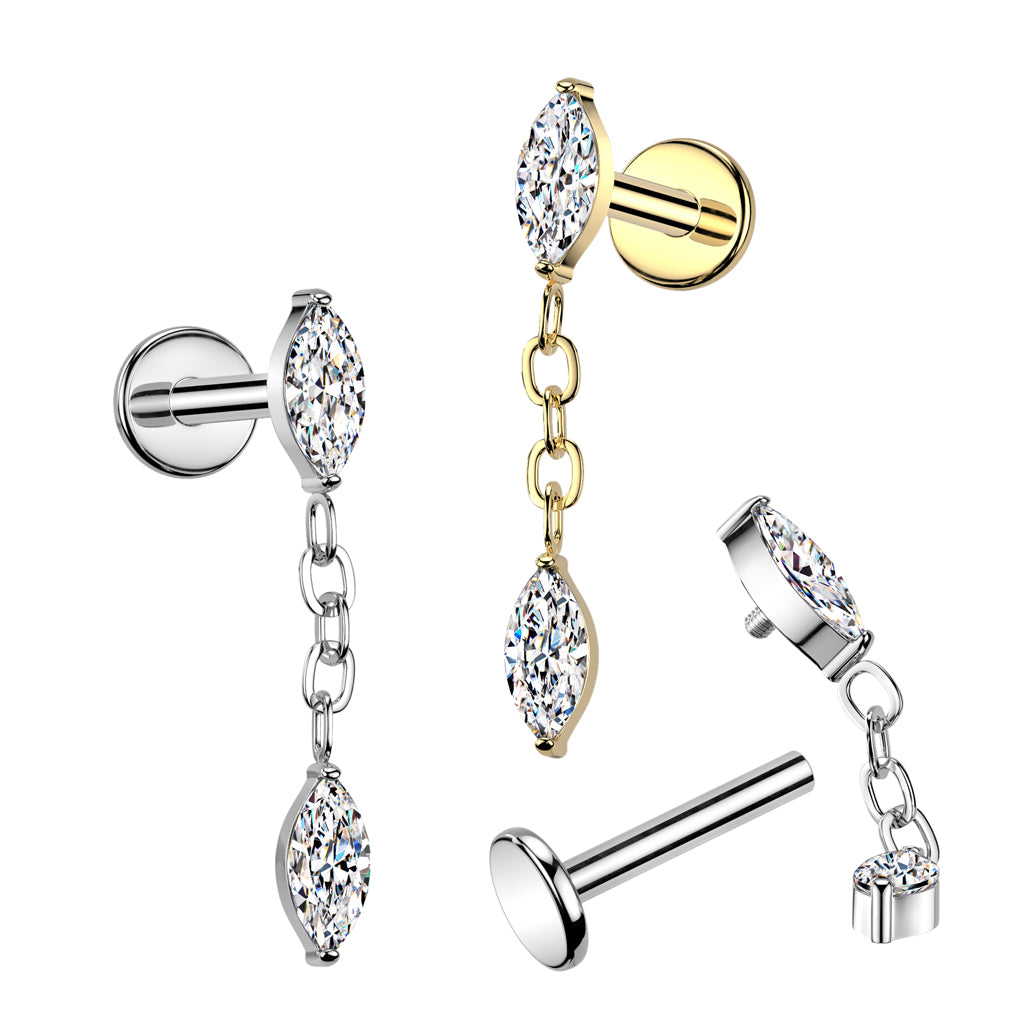 Implant Grade Titanium Internally Threaded Marquise CZ Labret - Pic&Mix The Body Jewellery Shop