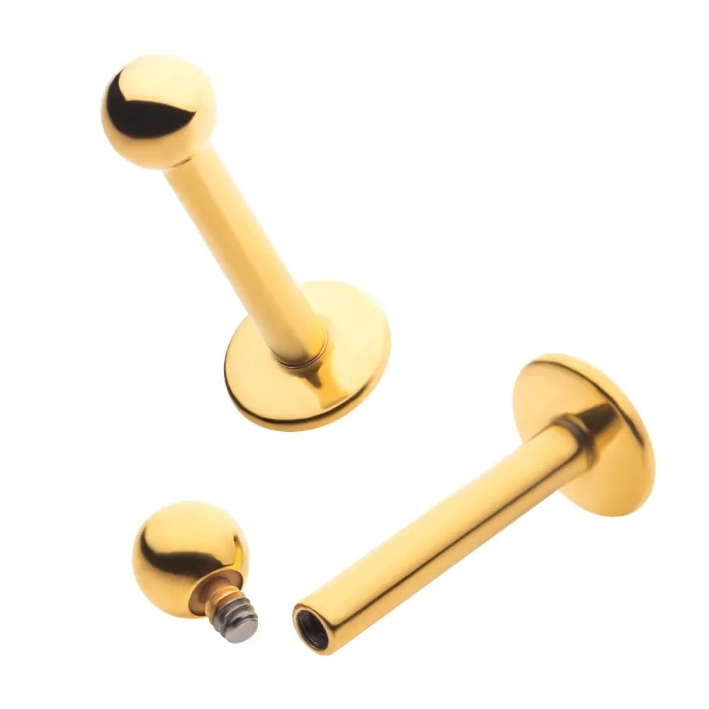 Initial Piercing - Labret bar 3mm Gold PVD Internal Thread - Pic&Mix The Body Jewellery Shop