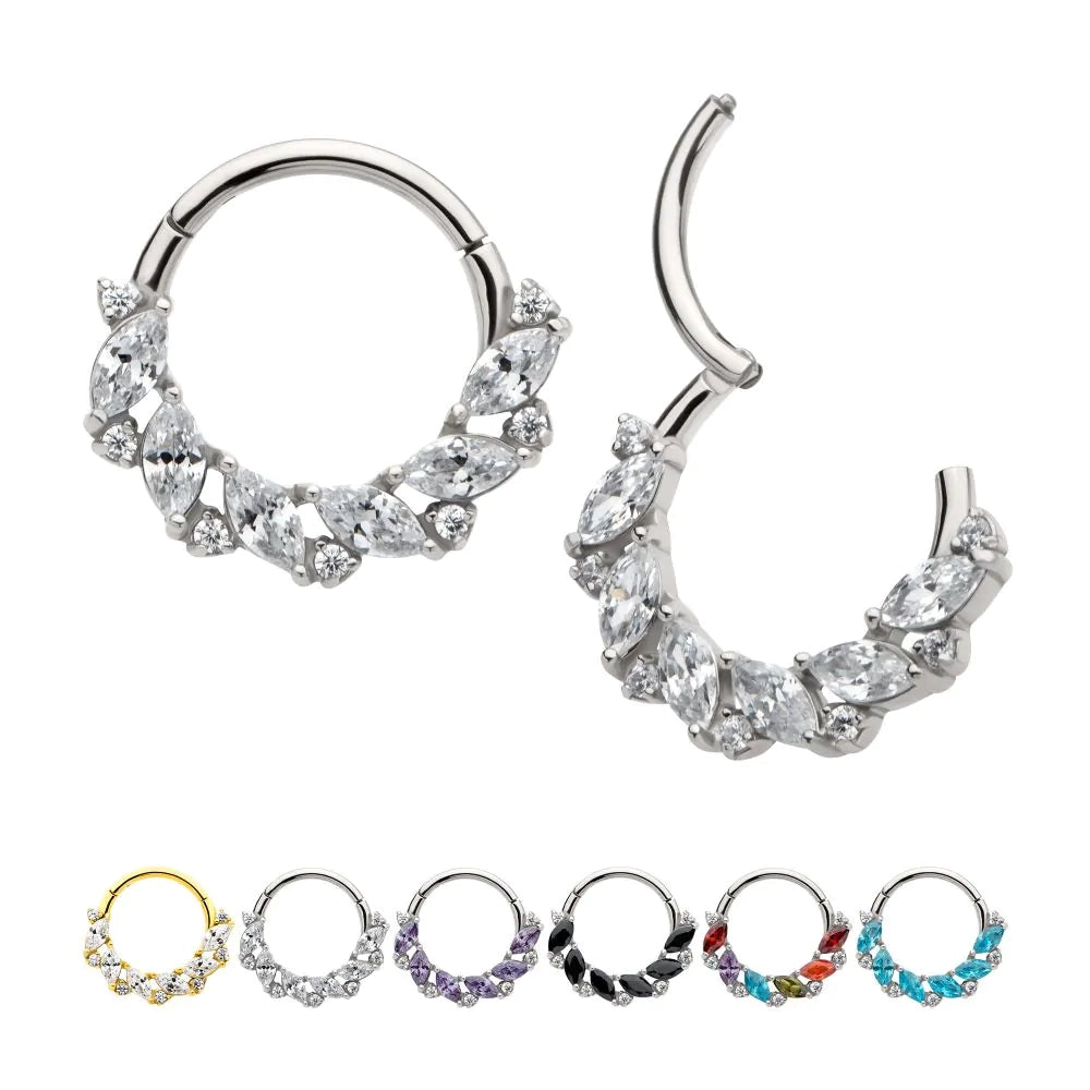 Pronged Round & Marquise CZ 13-Cluster Wreath Shape Front Facing Hinged Segment Clicker - Pic&Mix The Body Jewellery Shop