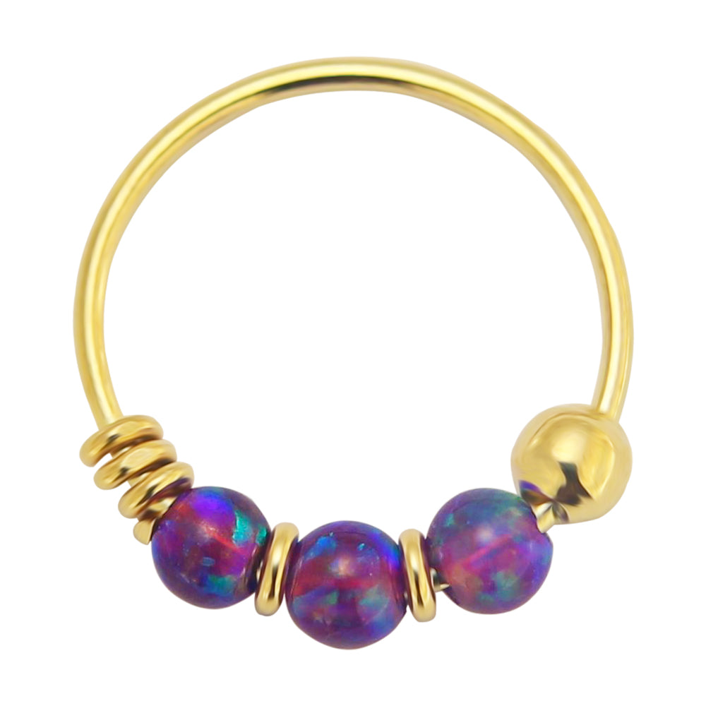 925 Sterling Silver Gold-Coloured Nose Ring with Synthetic Opals – Opal Nose Hoop Piercing Jewellery