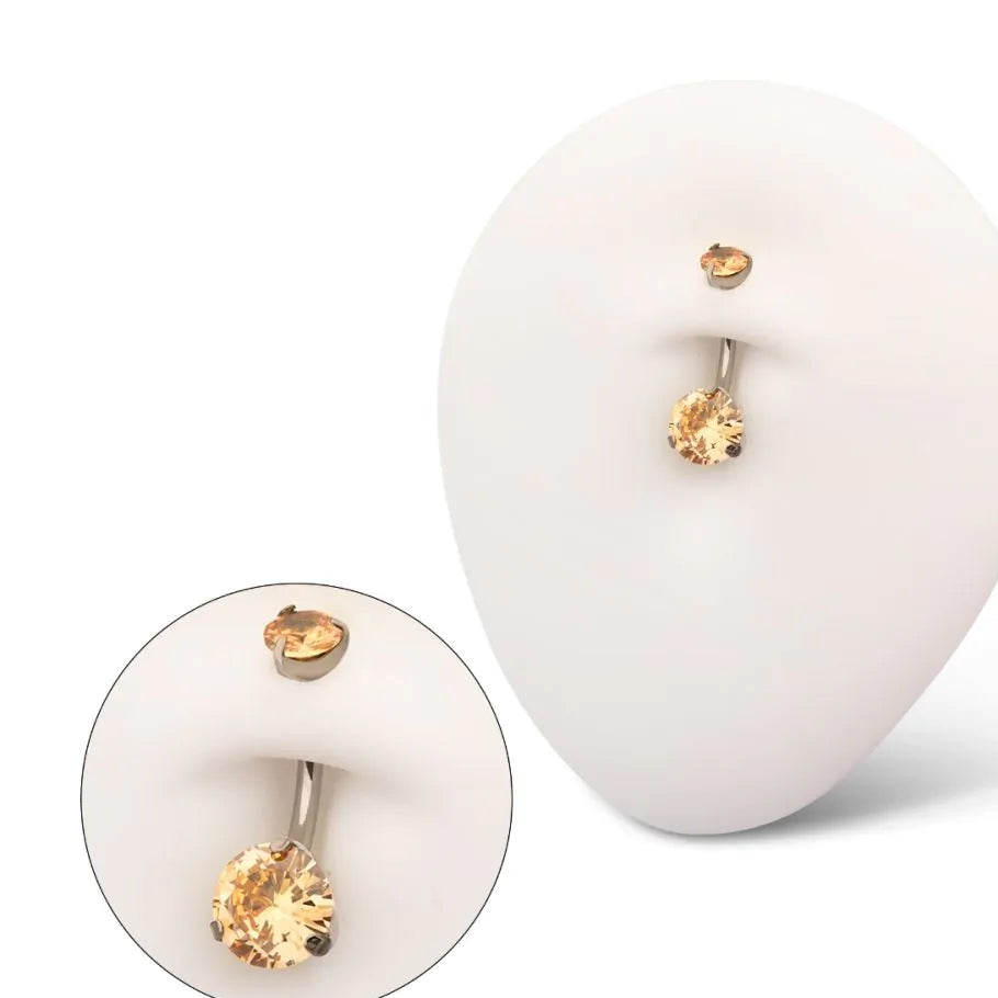 Initial Piercing - High Polish Round Claw Set Belly Bar - Pic&Mix The Body Jewellery Shop