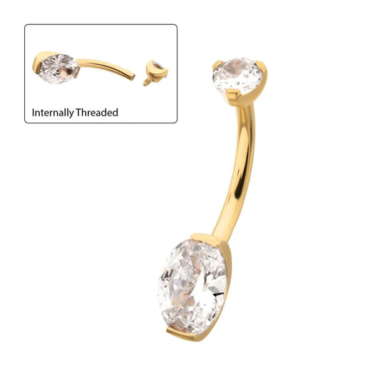 Initial Piercing  - 24K Gold Plate Marquise CZ Belly Bar - Pic&Mix The Body Jewellery Shop