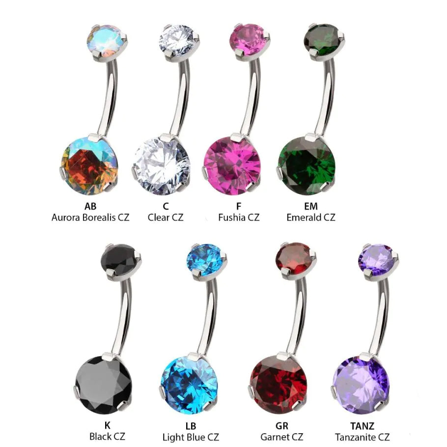 Initial Piercing - High Polish Round Claw Set Belly Bar - Pic&Mix The Body Jewellery Shop