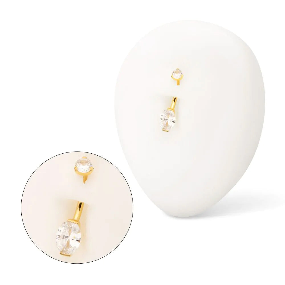 Initial Piercing  - 24K Gold Plate Marquise CZ Belly Bar - Pic&Mix The Body Jewellery Shop
