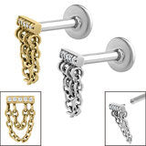 5 Gem bar Labret with Chains - Pic&Mix The Body Jewellery Shop