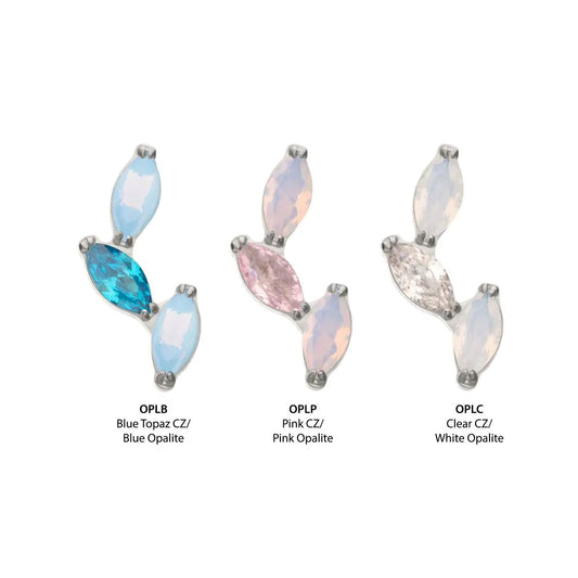 Initial Piercing - Titanium Threadless Vine Shape Top with 3-Tier Alternating Opalite/CZ Marquise - Pic&Mix The Body Jewellery Shop