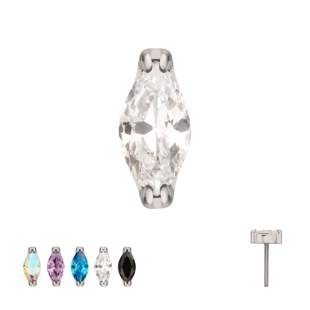 Initial Piercing - Titanium Threadless Double V-Prong 3mm Marquise Gem Top - Pic&Mix The Body Jewellery Shop