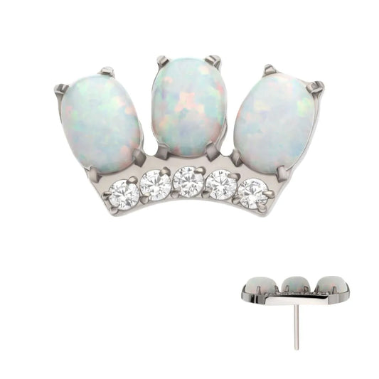 Initial Piercing - Titanium Threadless 4-Prong 3 Oval White Opal with 5 Round Clear CZ Cluster Top - Pic&Mix The Body Jewellery Shop