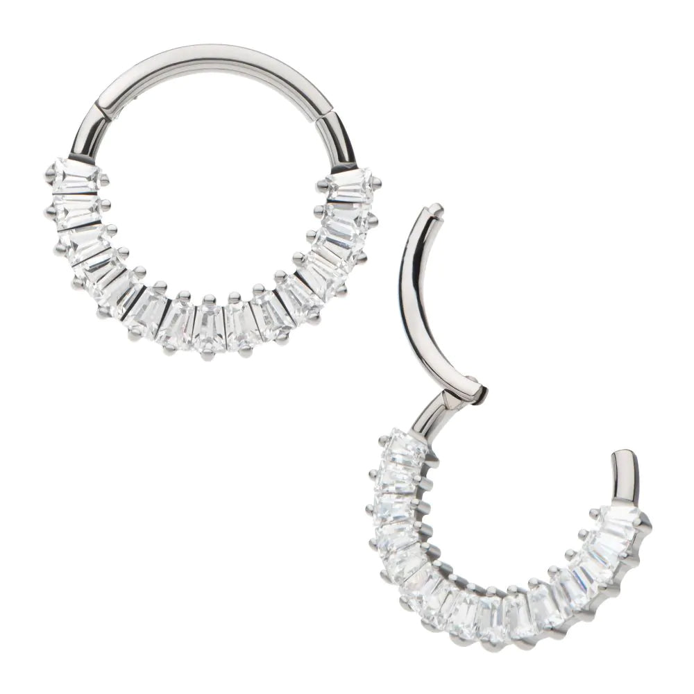 Initial Piercing  - Titanium Pronged Baguette CZ Cluster Front Facing Hinged Segment Clicker - Pic&Mix The Body Jewellery Shop