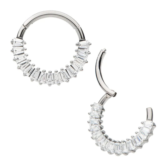 Initial Piercing  - Titanium Pronged Baguette CZ Cluster Front Facing Hinged Segment Clicker - Pic&Mix The Body Jewellery Shop