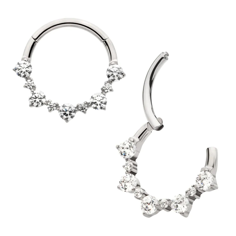 Initial Piercing  - Titanium Clustered Prong Set 1mm and 2mm Round CZ Front Facing Hinged Segment Clicker - Pic&Mix The Body Jewellery Shop