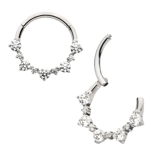 Initial Piercing  - Titanium Clustered Prong Set 1mm and 2mm Round CZ Front Facing Hinged Segment Clicker - Pic&Mix The Body Jewellery Shop