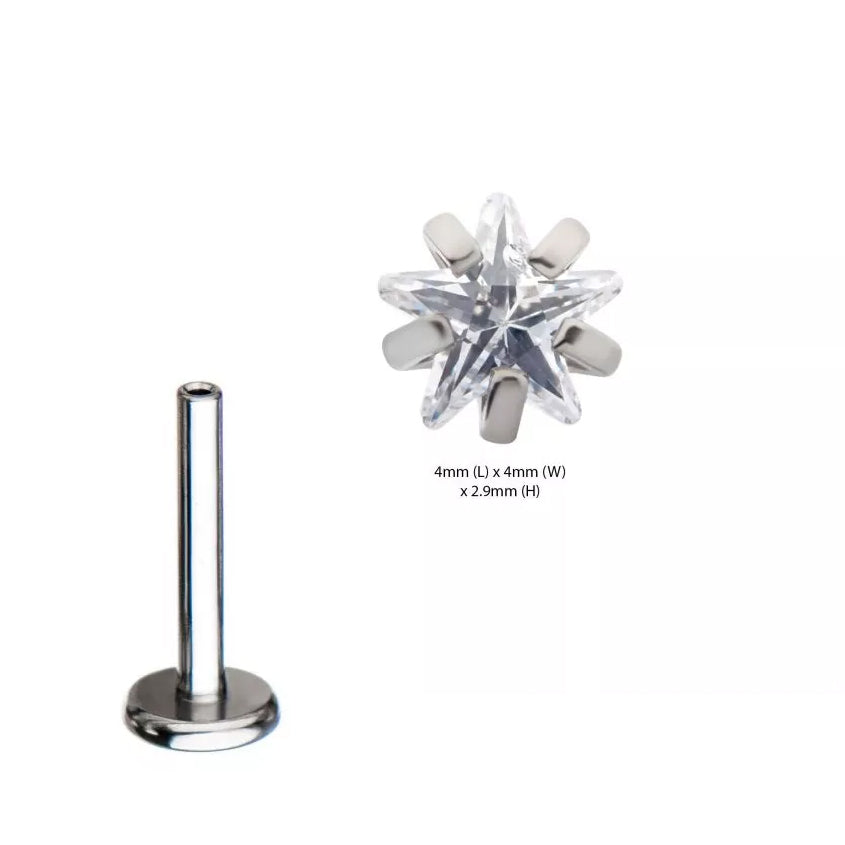 Initial Piercing  - Crystal 4mm Star Labret - Pic&Mix The Body Jewellery Shop