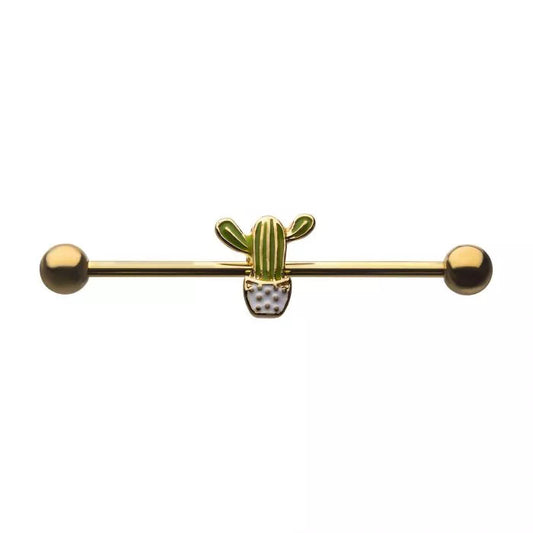 34mm Gold PVD Cactus Industrial - Pic&Mix The Body Jewellery Shop