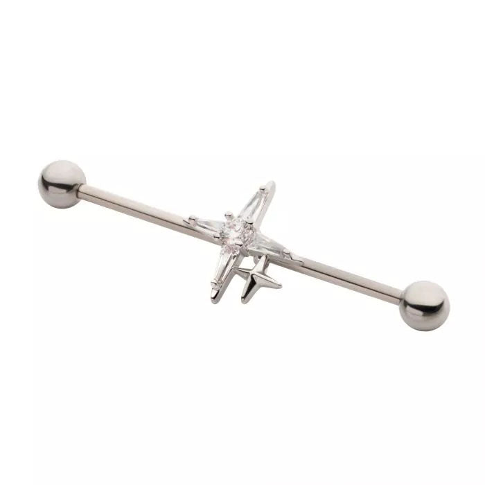 2-Pointed Cross with Clear CZ Industrial - Pic&Mix The Body Jewellery Shop