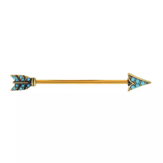 34mm Gold PVD with Turquoise Gem Antiqued Arrow Industrial Barbell - Pic&Mix The Body Jewellery Shop