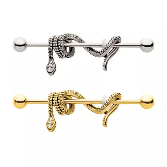 Snake/CZ Industrial bar - Pic&Mix The Body Jewellery Shop