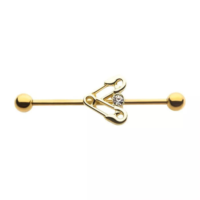 34mm Gold PVD Safety Pin Industrial - Pic&Mix The Body Jewellery Shop