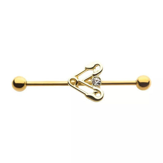 34mm Gold PVD Safety Pin Industrial - Pic&Mix The Body Jewellery Shop