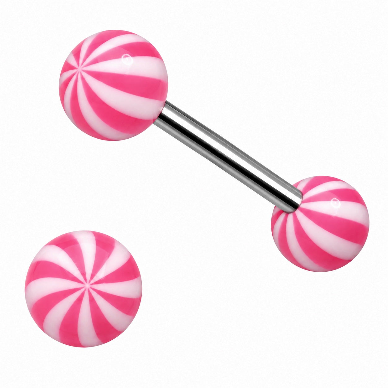 316L Surgical Steel Tongue Barbell with Twirl effect Balls – Vibrant Glow Piercing Jewellery