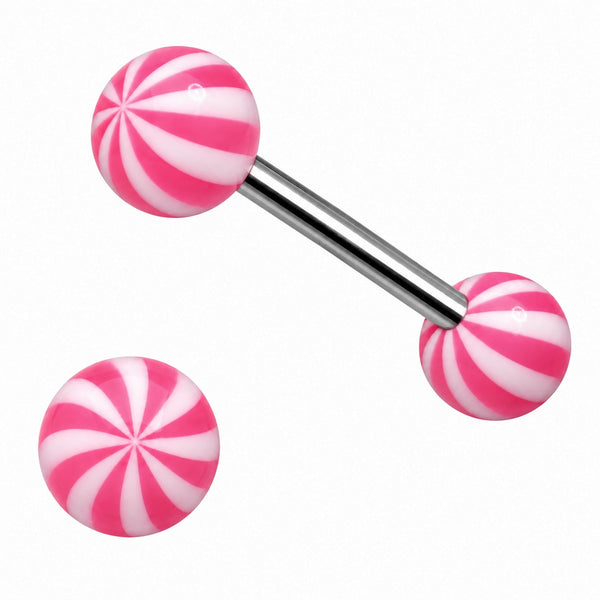 316L Surgical Steel Tongue Barbell with Twirl effect Balls – Vibrant Glow Piercing Jewellery