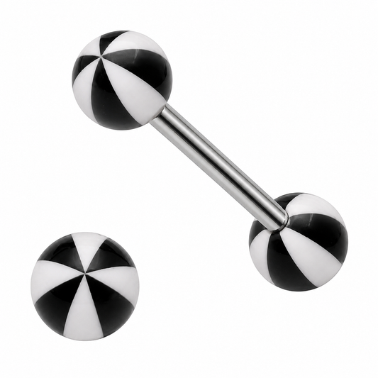 316L Surgical Steel Tongue Barbell with Large Stripe Beach Balls – Vibrant Glow Piercing Jewellery