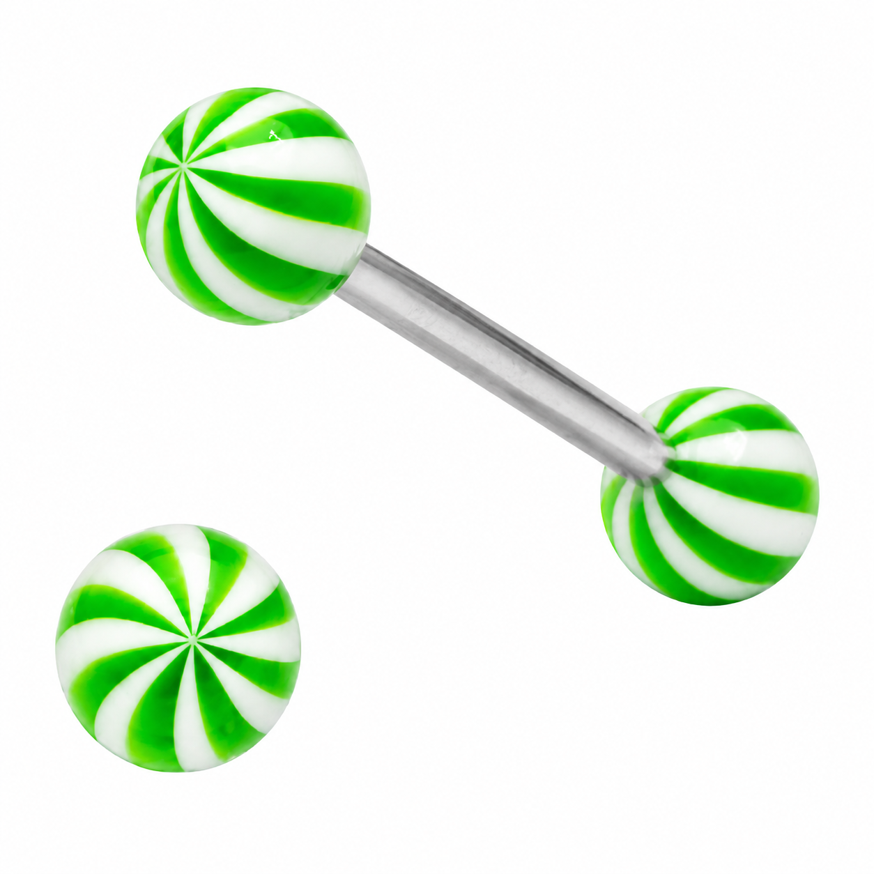 316L Surgical Steel Tongue Barbell with Twirl effect Balls – Vibrant Glow Piercing Jewellery