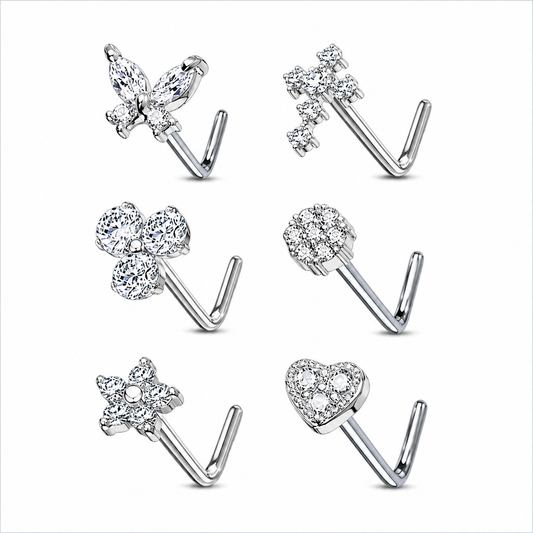 Assorted Crystal L Bend Decorative nose Studs