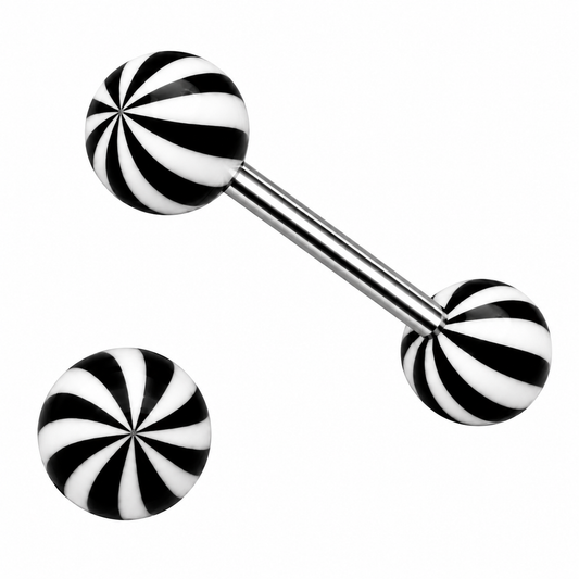 316L Surgical Steel Tongue Barbell with Twirl effect Balls – Vibrant Glow Piercing Jewellery