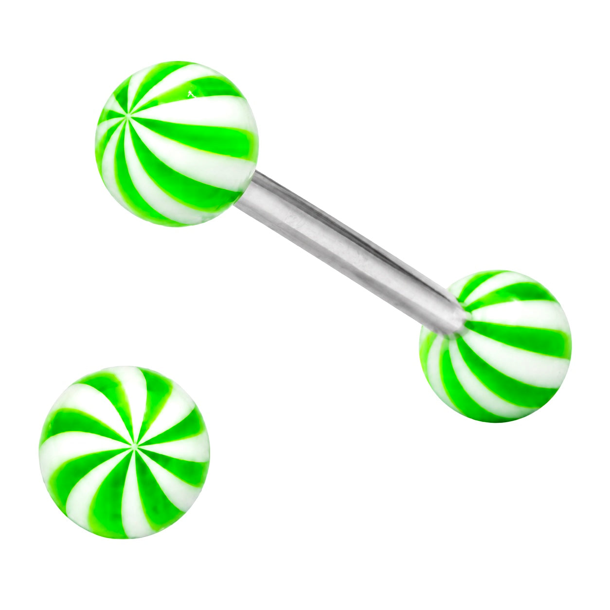 316L Surgical Steel Tongue Barbell with Twirl effect Balls – Vibrant Glow Piercing Jewellery