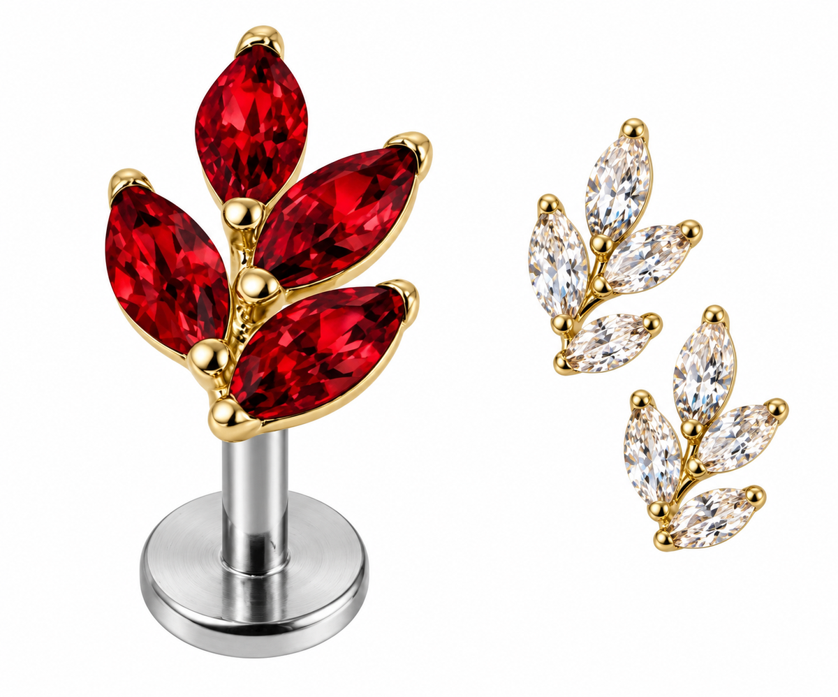 Initial Piercing - Gold Claw Set Marquise Jewelled Leaf