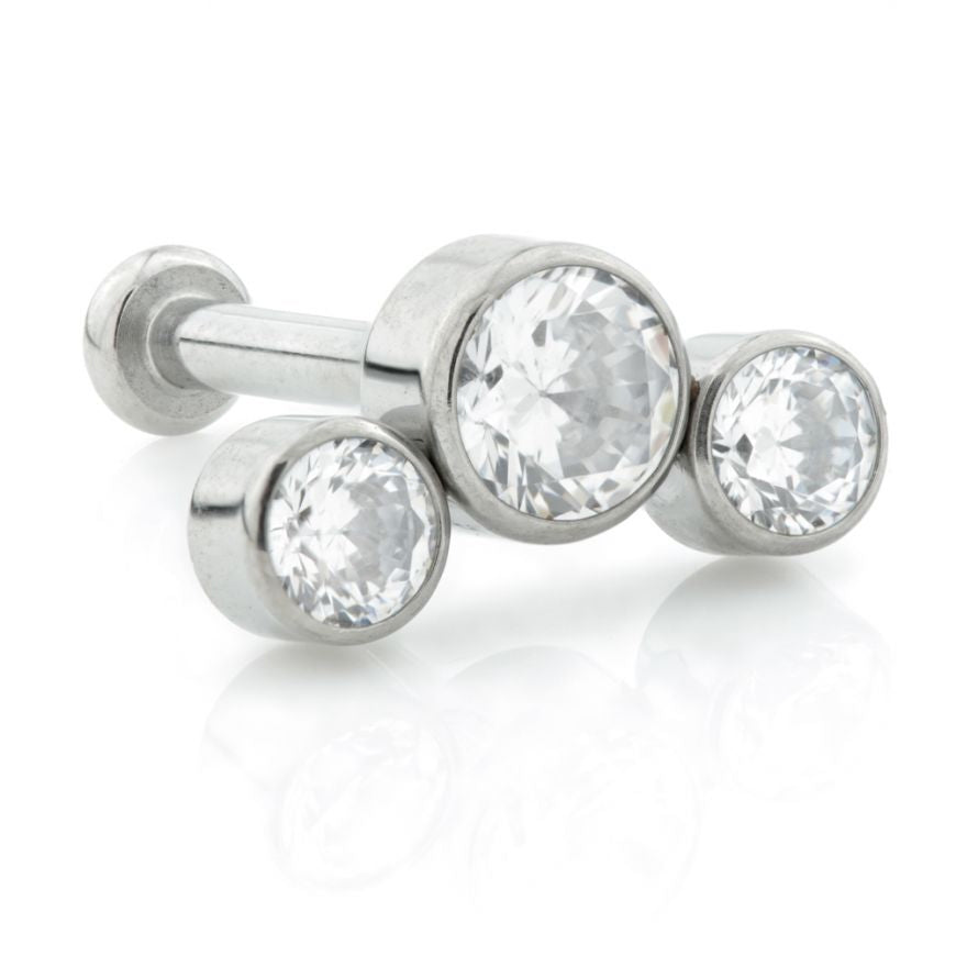 3 Gem Arch Push Fit Titanium Labret bar 1.2x8mm - Pic&Mix The Body Jewellery Shop