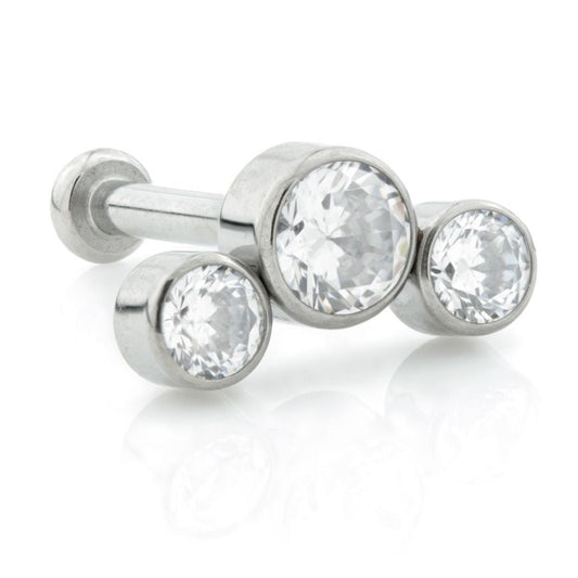3 Gem Arch Push Fit Titanium Labret bar 1.2x8mm - Pic&Mix The Body Jewellery Shop