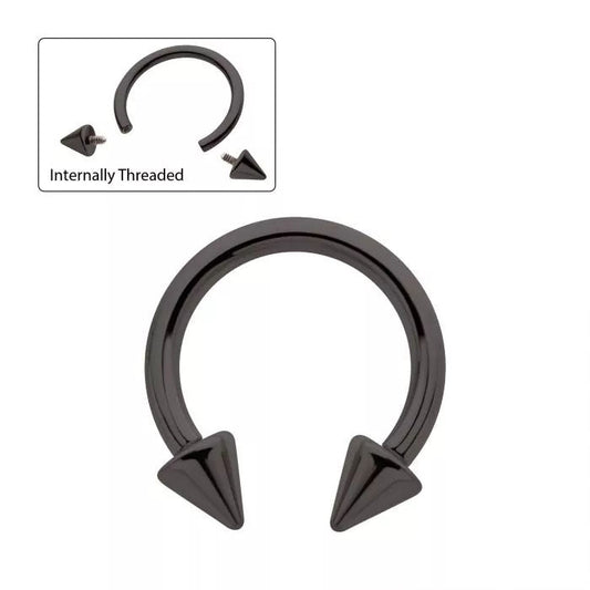 Initial Piercing  - Black PVD Spikes circular barbell, Internal Thread - Pic&Mix The Body Jewellery Shop